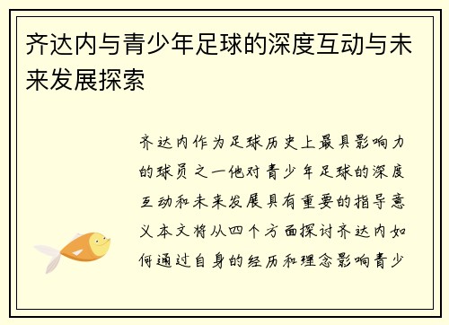 齐达内与青少年足球的深度互动与未来发展探索